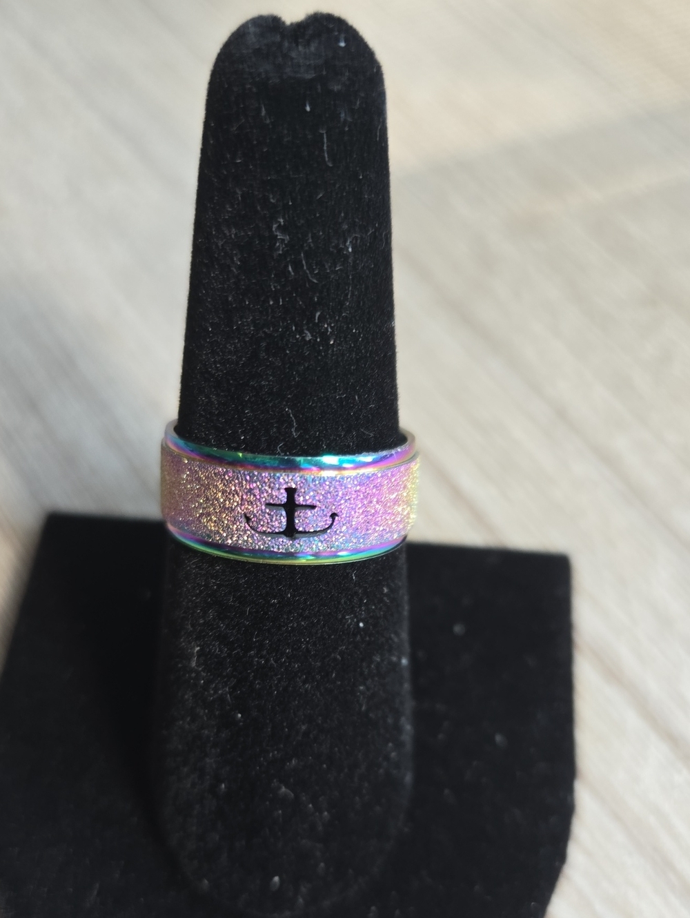 Iridescent Anchor Glitter Band Ring - Pink Multicolor.Size 7.5.
